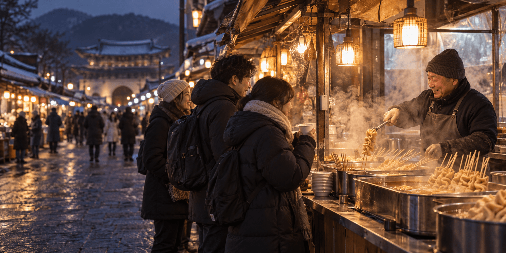 A Korean winter market eomuk stall
